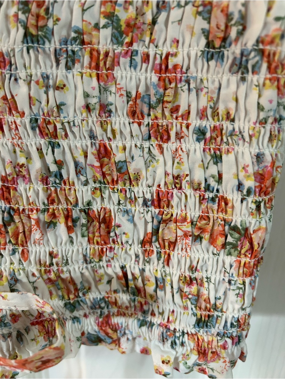 American Eagle Outfitters White Floral Smocked Lace-Up Crop Cami - Picture 3 of 4